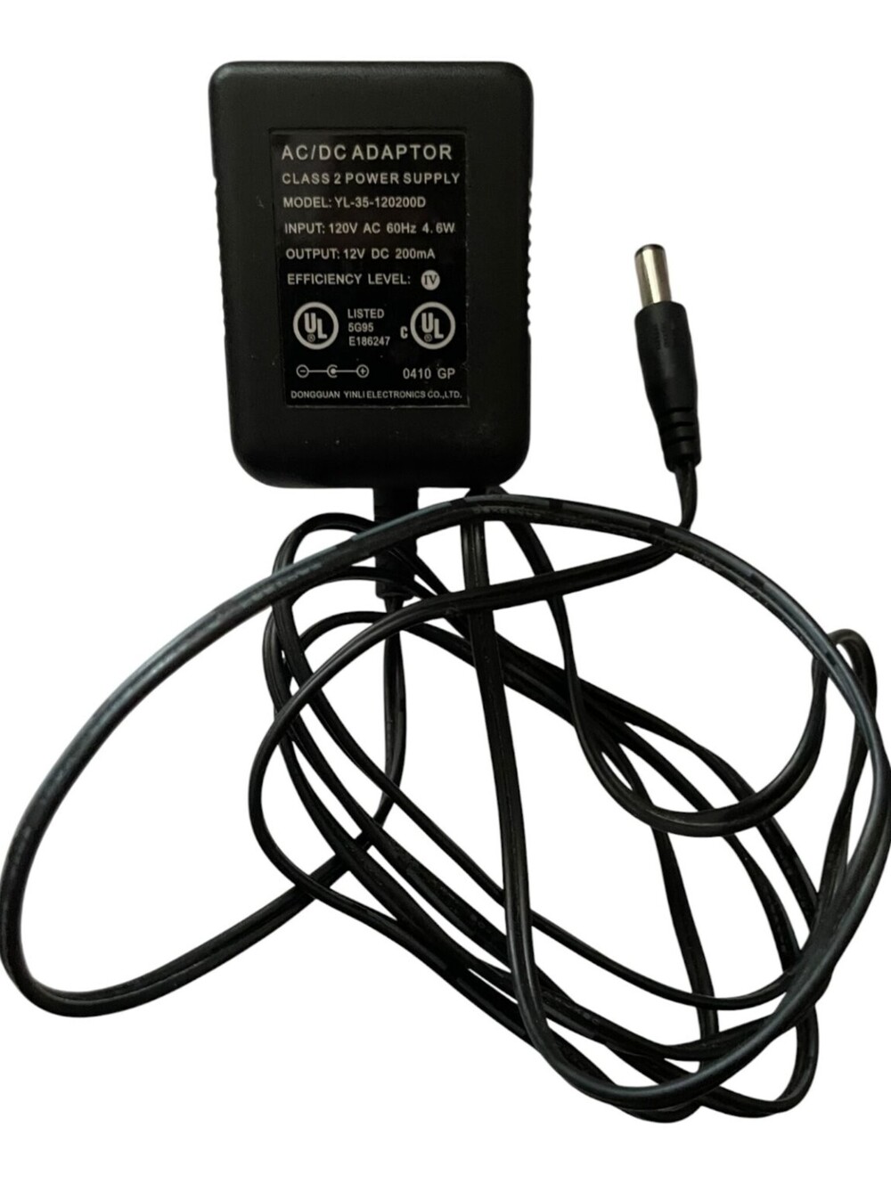 Ac/dc Power Adapter 12V 200mA 4.6W Charger YL-35-120200D Black Wall Plug